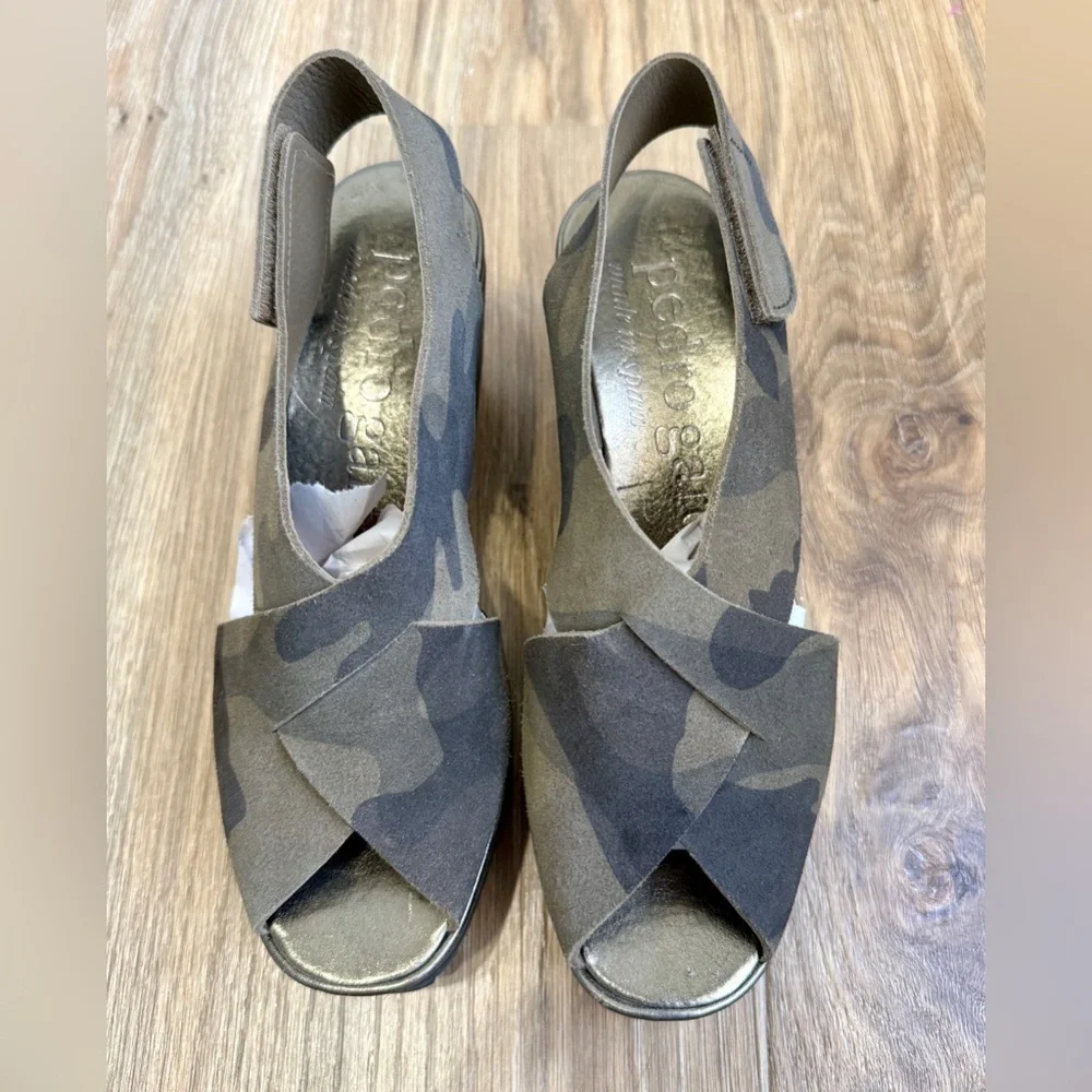 Pedro Garcia Camo Suede Platform Wedge Sandals Size 39